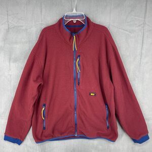 Vintage REI Sweater Mens Large Burgundy Full Zip Long Sleeve Outdoors Hiking